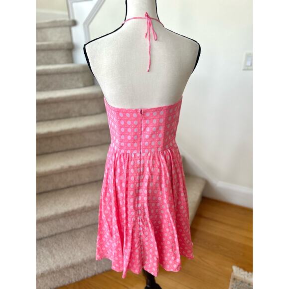 Vineyard Vines Neon Pink Silk Cane Print Halter Dress - Picture 4 of 8